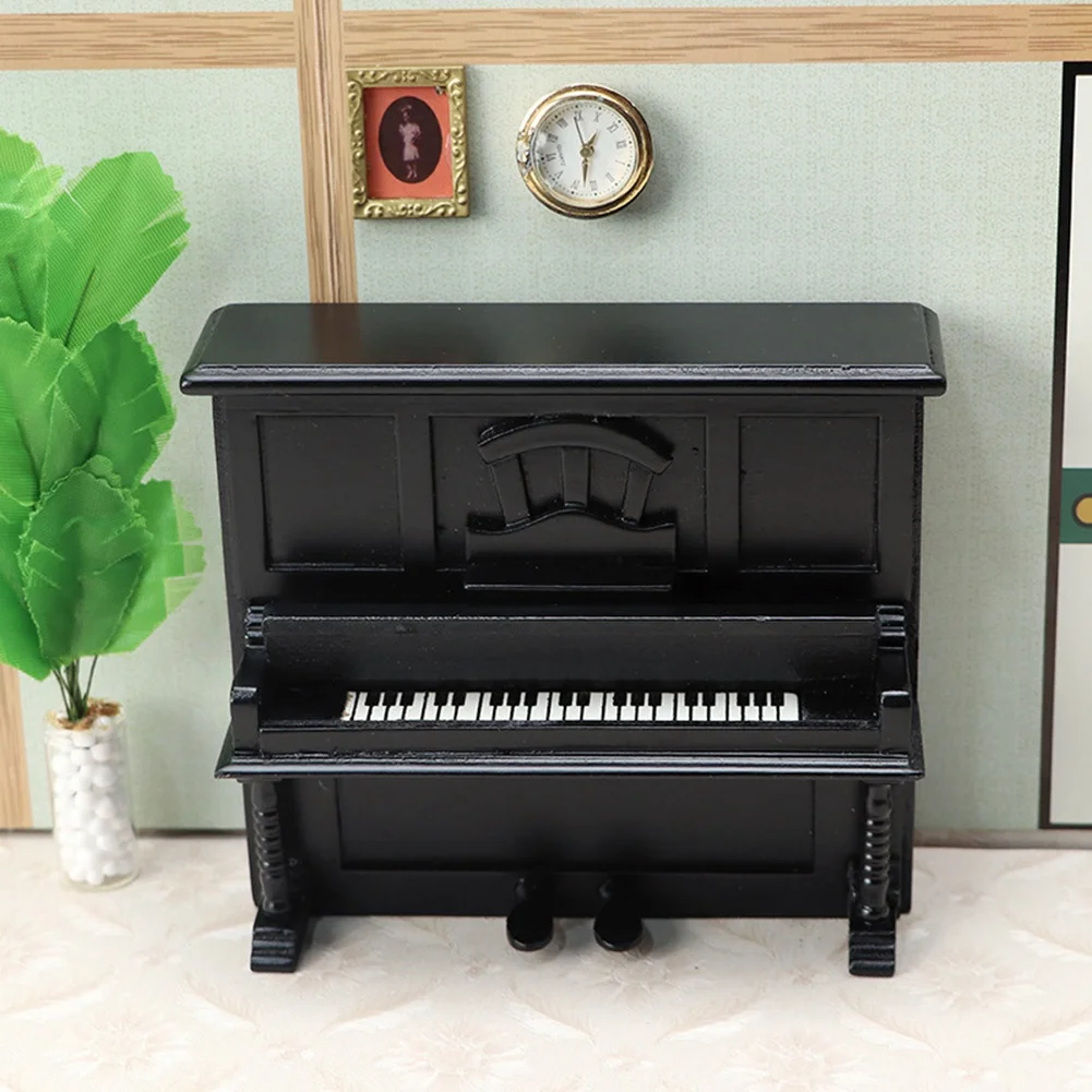 Casa de muñecas en miniatura de madera negra, Piano clásico de simulación, accesorios de juguete para Ob11, escala 1/12