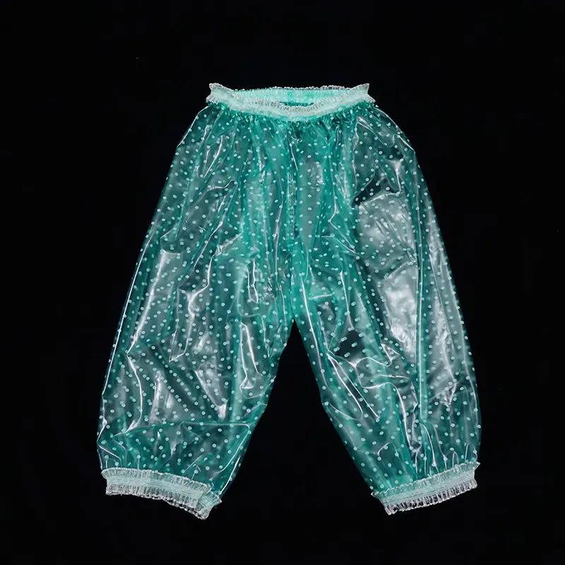 New Super Soft Ssilent PVC Plastic Pants Sexy Wwaterproof Warm Lace Edge Semi Transparent Shorts Six Quarter Trousers