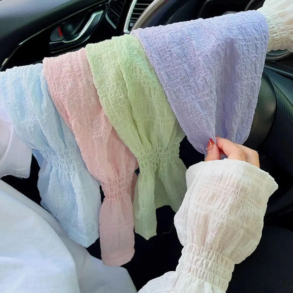 Summer Outdoor Lace Mesh Sun Protection Sleeves Solid Color Breathable Arm Sleeve Loose Fit Anti-UV Fingerless Gloves Driving