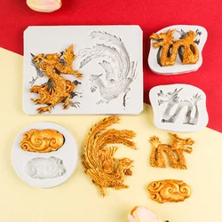 Silicone Mold Chinese Dragon Phoenix Lucky Cloud Shaped Handmade Clay Molds Chinese Loong Ceramics Mold DIY Clay Sculpture Tools