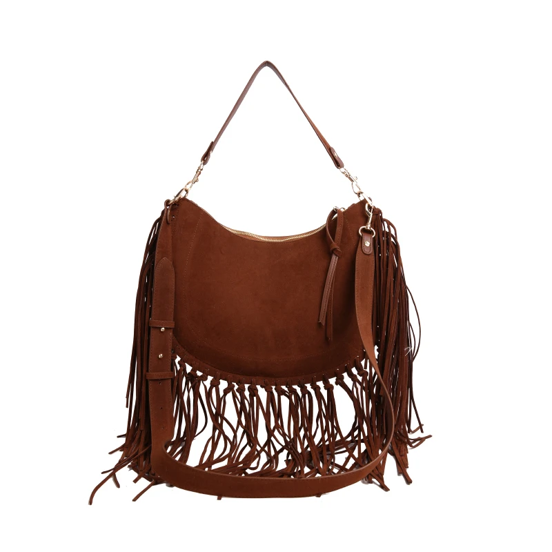 

Bohemian Style Vintage Faux Suede Tassel Shoulder Bag Female Autumn Daily Commuter Underarm Bag Fashion Designer Female Bag