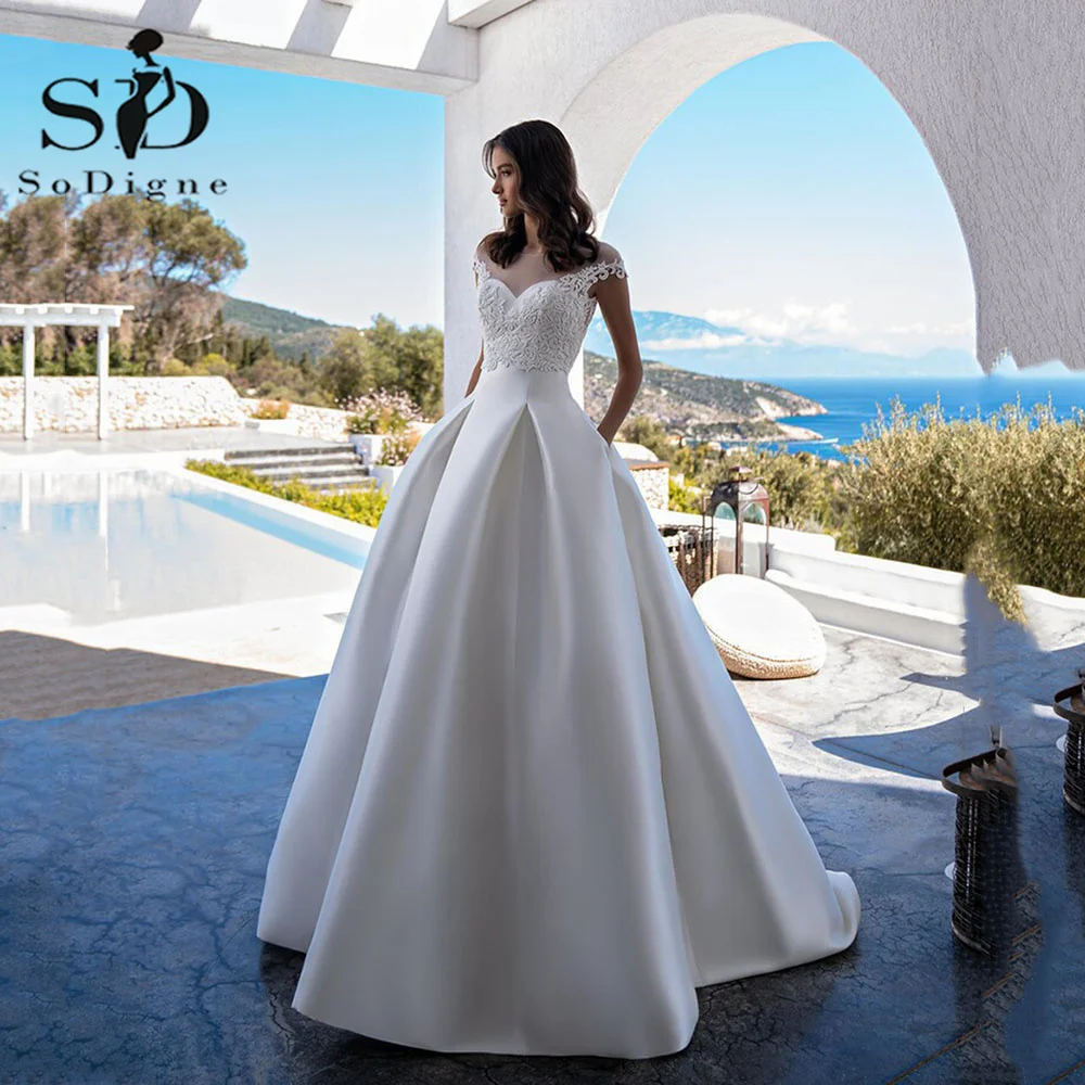 SoDigne Elegant Princess Wedding Dresses With Jacket Satin Scoop Lace Wedding Bridal Gowns Customized Wedding Party Gown