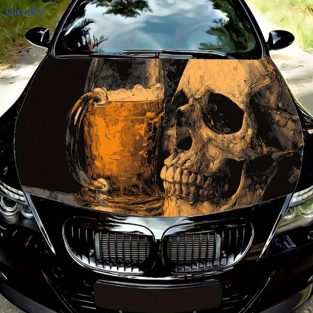 

Череп с пивом. Наклейки на капот автомобиля, декоративные наклейки на чехлы автомобиля и виниловые обертки для легковых автомобилей, внедорожников и грузовиков. Самоклеящаяся, водоп