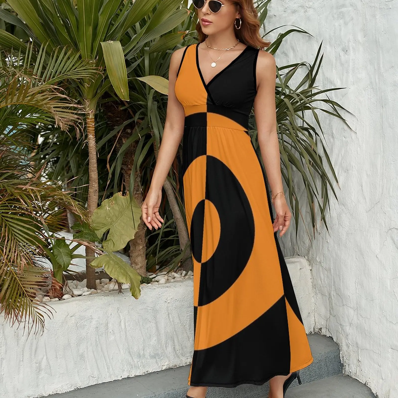 60s Orange & Black Mod Target Sleeveless Dress dresses for women 2023 Female dress elegant dresses for women