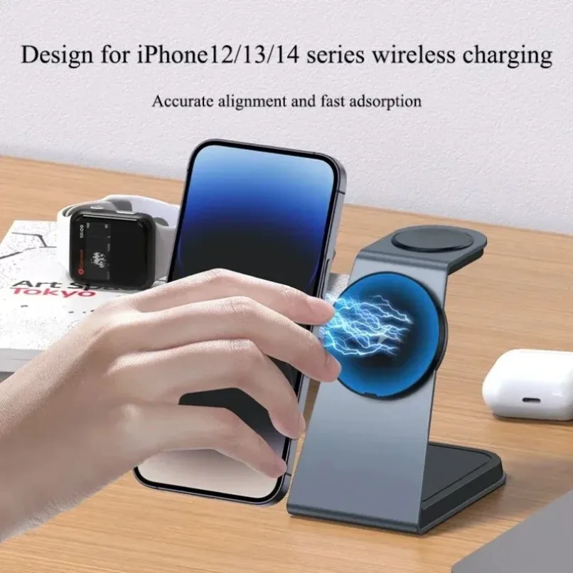 Adjustable Wireless Charging Stand 2 in 1 Fast Charger 360° Rotation for iPhone Apple Watch Desktop Home Vertical Horizontal Use