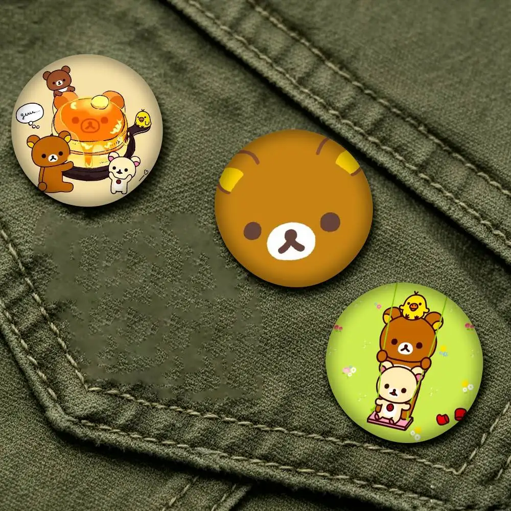 Cartoon Bear R-Rilakkuma 25 32 44 58 75mm Badges Personalized Round Brooches Pins Accessory Gift