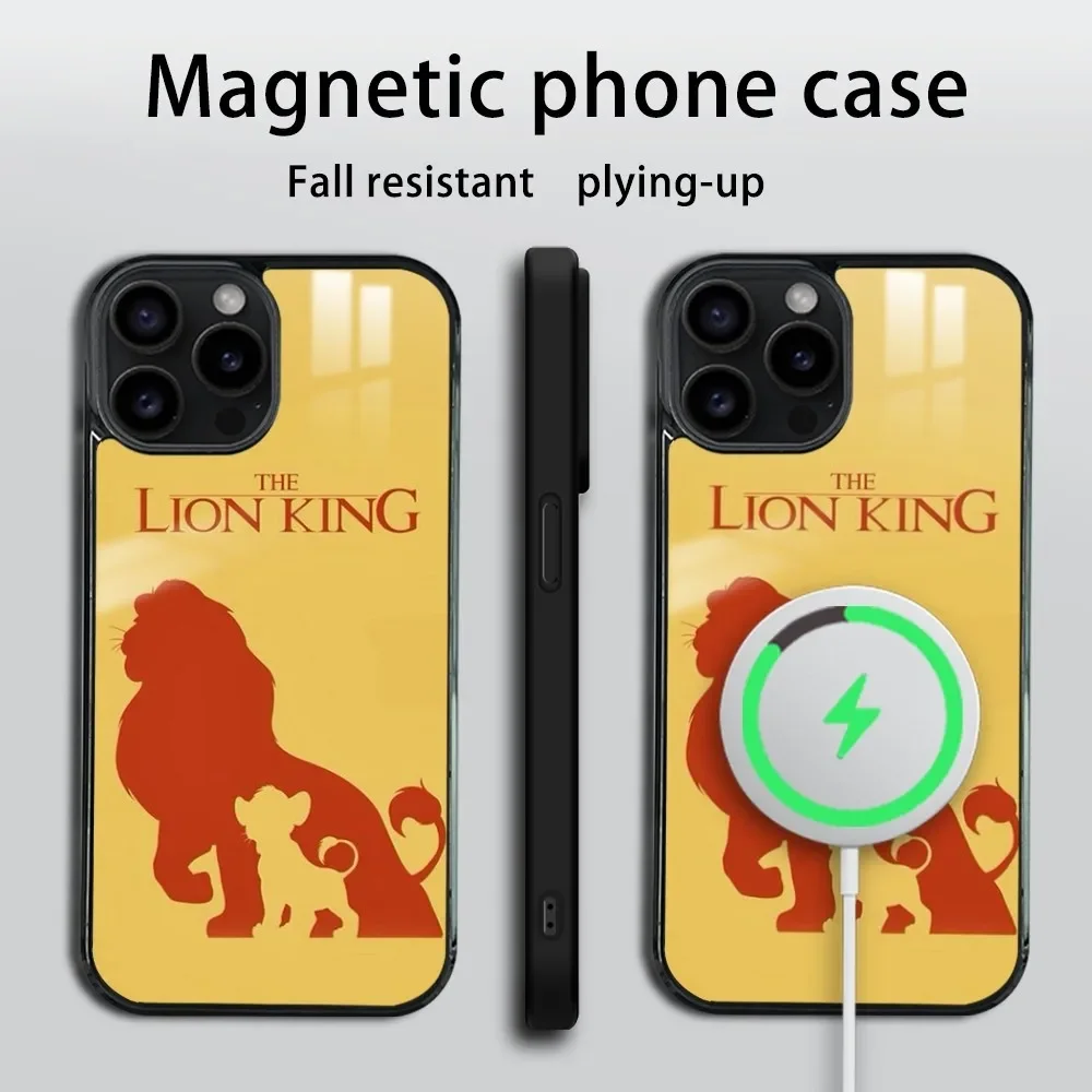 L-Lions-K-Kings Simba Cartoon Phone Case For iPhone 16 15 14 13 12 11 Pro Max Plus Mini Magsafe Mirror Wireless Magnetic Cover