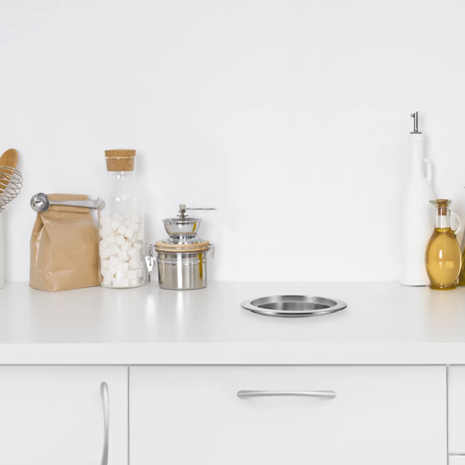 

Countertop Recessed Garbage Lid 20.8cm Stainless Steel Drop in Trash Grommet Modern Home Office Commercial Use