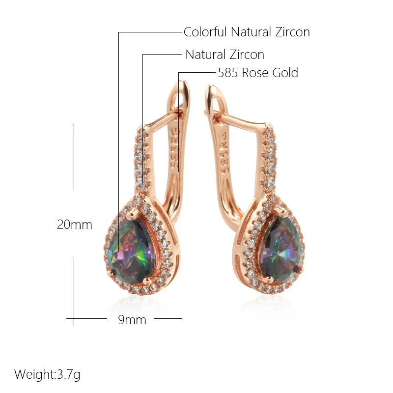 Kinel Luxury Water Drop Colorful Stone English Earrings For Women Fashion 585 Rose Gold Color Fine Wedding Party Daily Jewelry