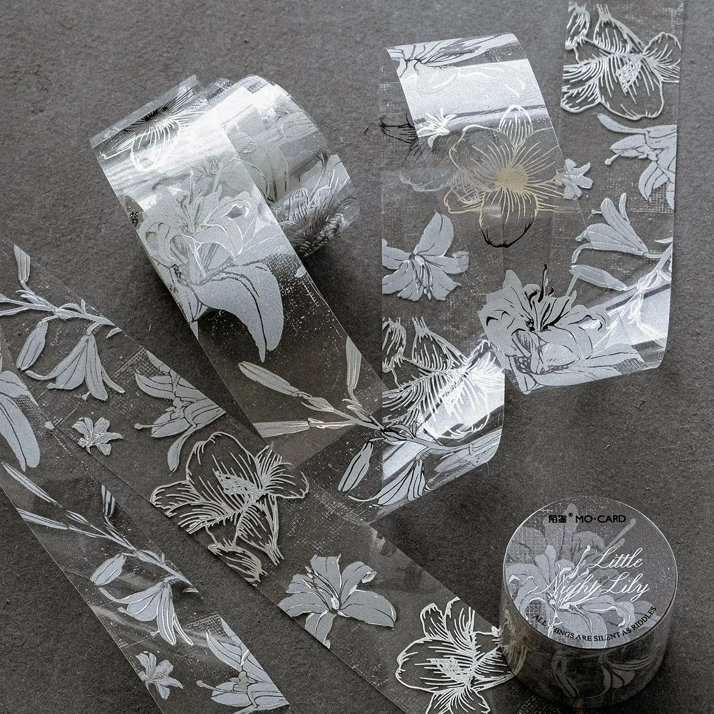 Morning Rain: All Things Are Silent Like a Mystery, Silver-Stamped Journal Tape, High-Aesthetic Plant and Flower Pattern, Transparent Waterproof Pet Stickers