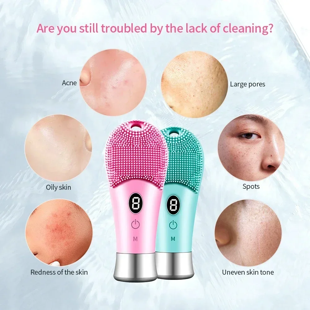 9 Gear Electric Facial Cleansing Brush Silicone Ultrasonic Vibration Face Cleanser Deep Pores Blackhead Remover Washing Massager