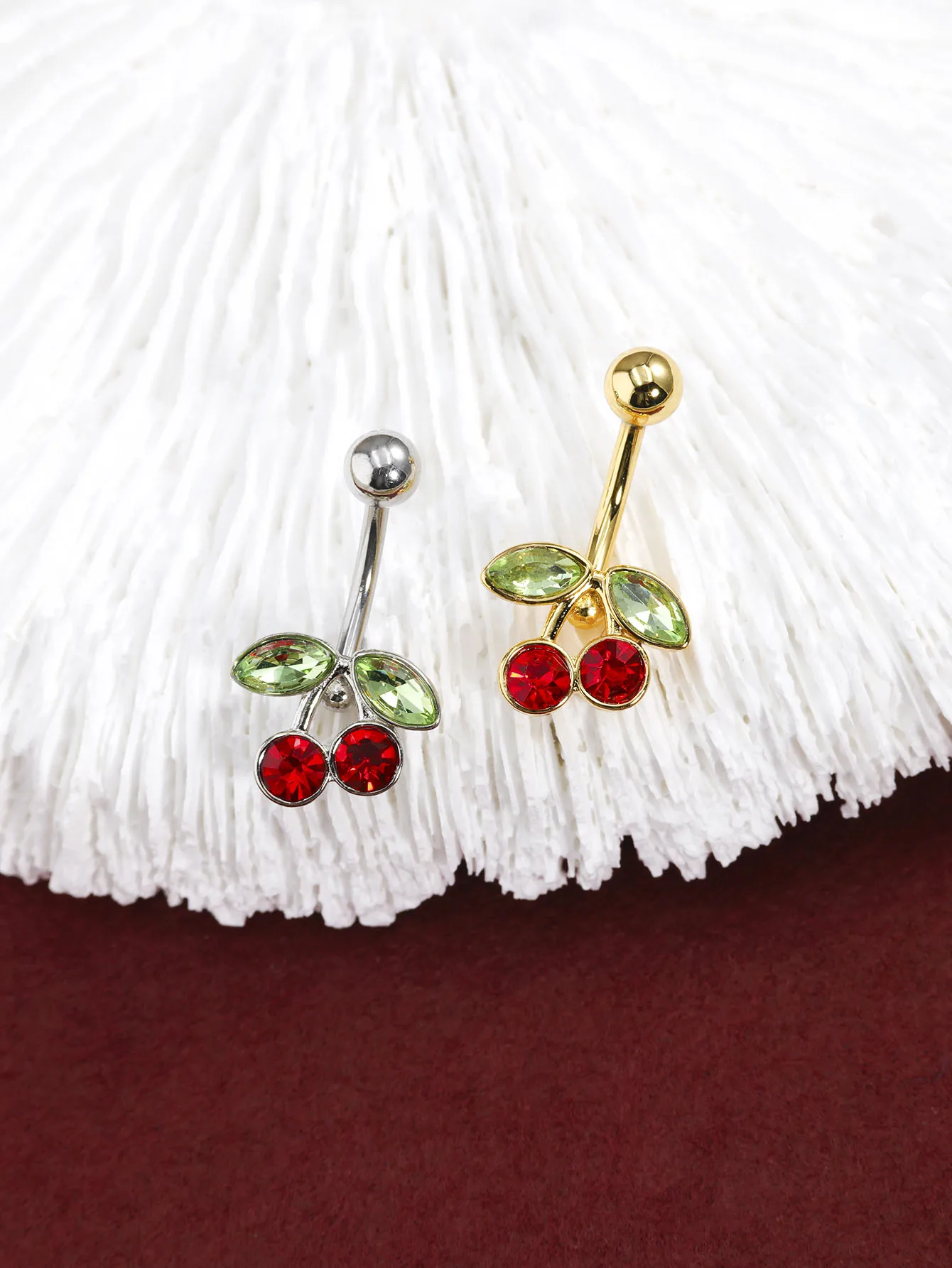 Surgical Steel Red Cherry Rhinestones Navel Belly Button Ring Barbell Ring Fruit Nails Charming Piercing Body Piercing Jewelry