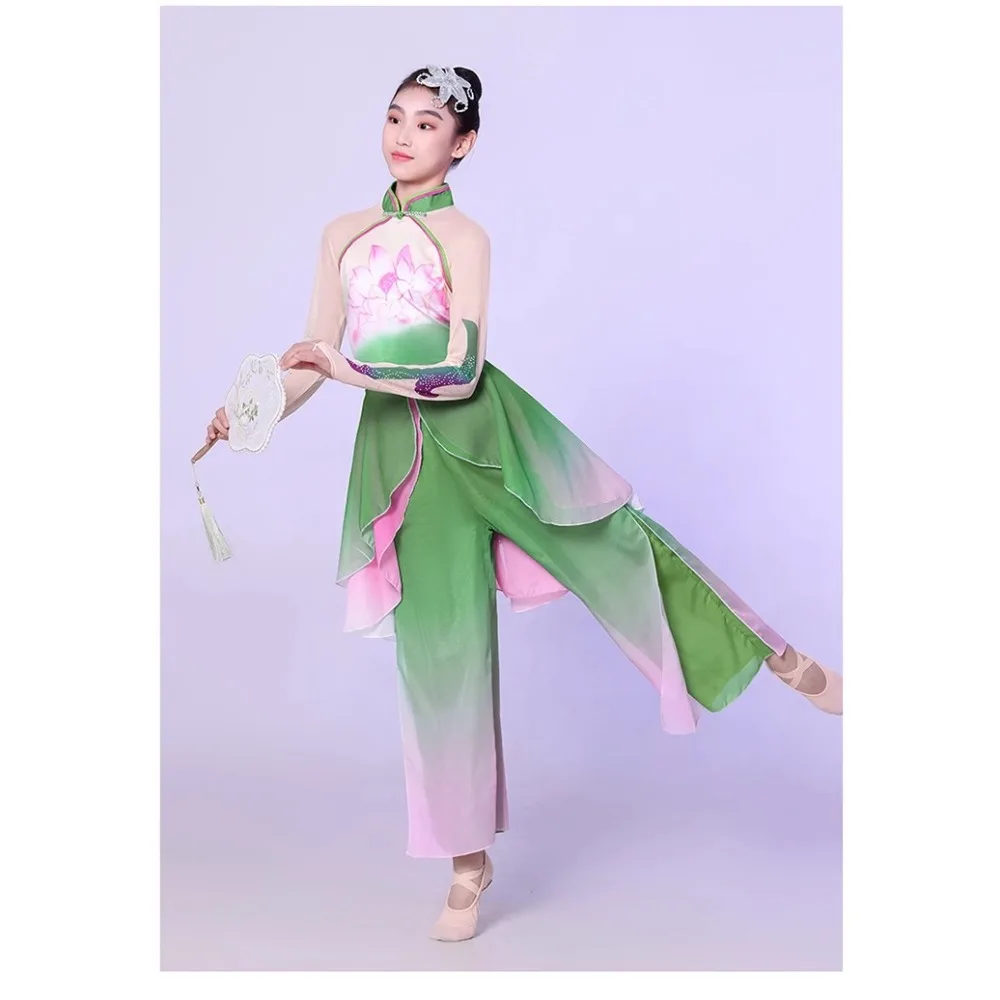 Girls' stereoscopic flower classical dance costumes Chinese Folk Jasmine Yangko costumes fan dance elegantlotusdance costume