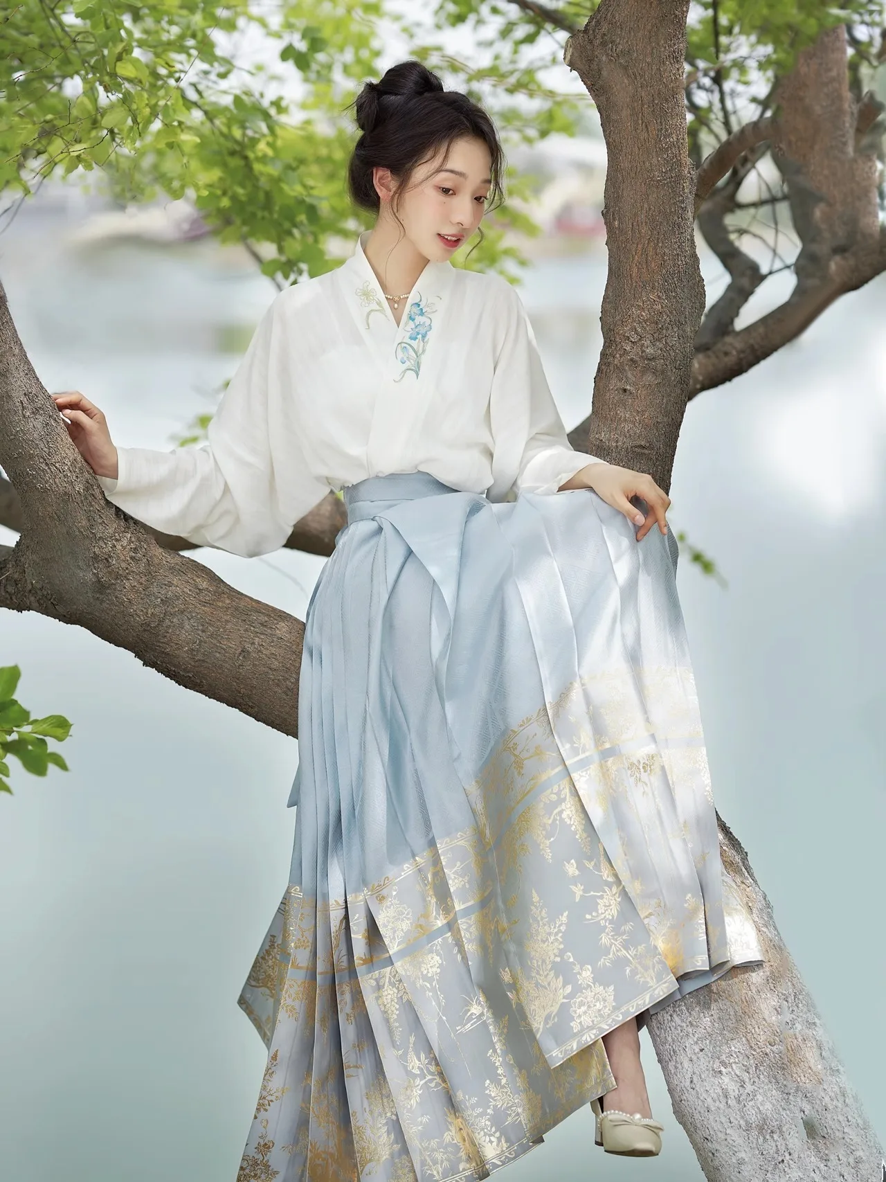 Retro Hanfu Horse-face Skirt Set Modern Elegant Women Chinese Traditional Oriental Costume Fashion Perform Dance Wear Codplay