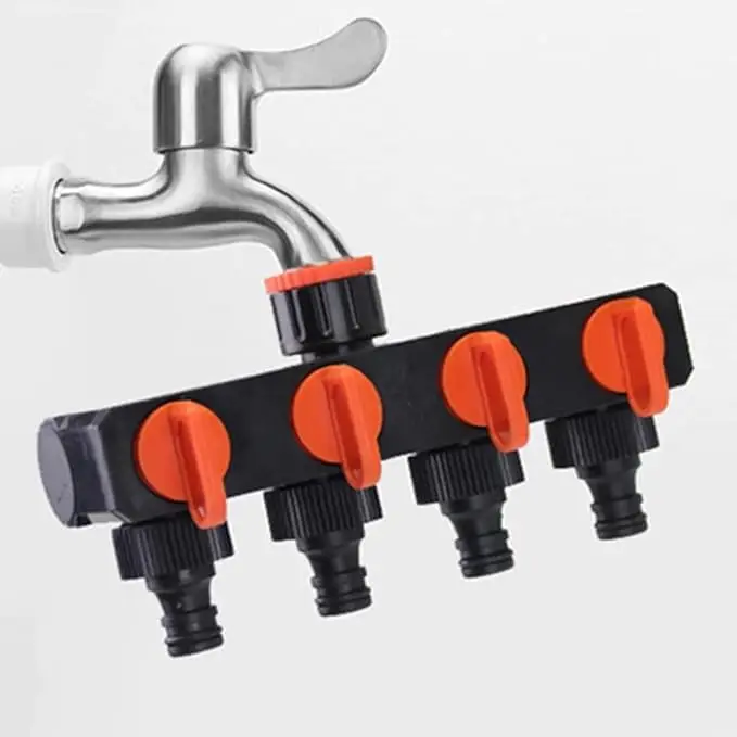 

4 Way Water Hose Splitter with Individual Shut Off Valves Garden Irrigation Faucet Connector for Yard Lawn Watering Accessories