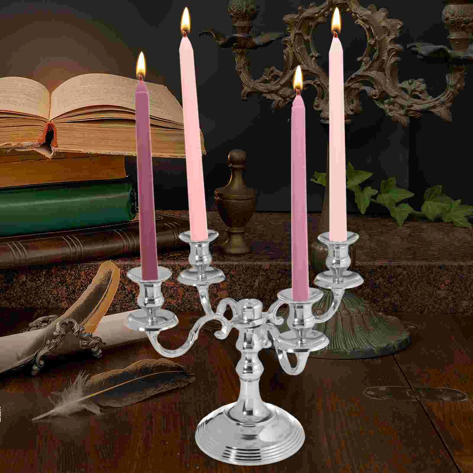 4 Pcs Decorations Long Stem Scented Decorative Light for Dining Romantic Pole Candles Pink Scene Layout Women's