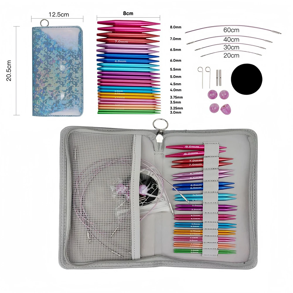 12/13 Pairs Interchangeable Circular Knitting Needles Set with Accessories 5.5cm-10cm Knitting Needles Sizes from 3.0mm to 10mm