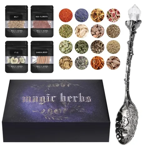 Herb Kit 30 Dried Herbs with Crystal Spoon Magic Witchcraft Toolkit Dried Flower Health Care Tea Plant Extracts