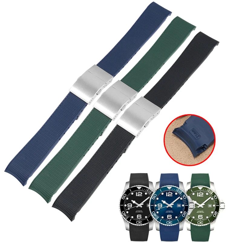 

21mm new High Quality Silicone Fluorous Rubber Watchband for Longines hydroconquest L3 Conquest Sports Diving Watch Strap Black