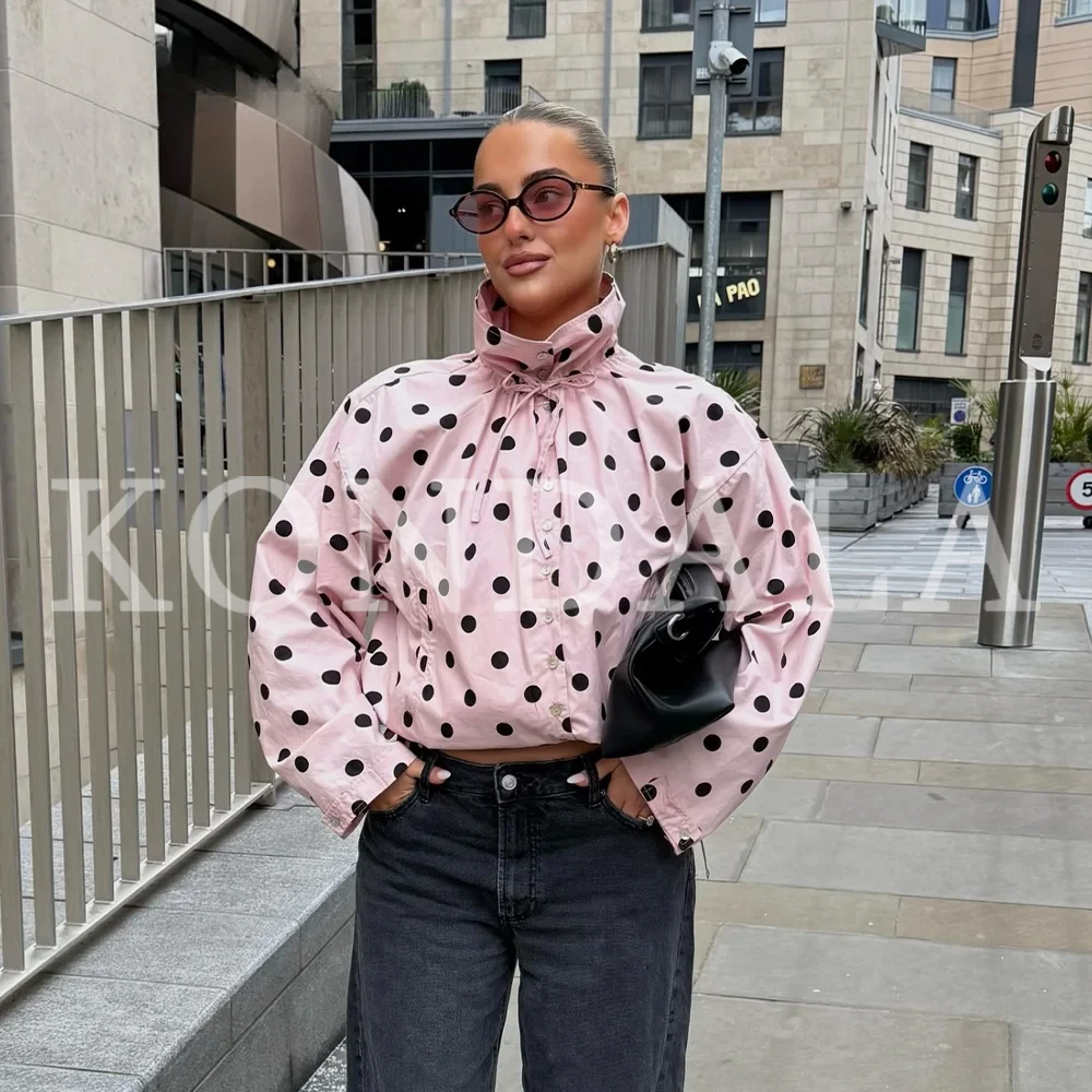 KONDALA 2026 Frühling Sommer Lässige Sportjacken für Damen in Rosa mit Polka Dots – Modische, elegante Oberteile für besondere Anlässe, Abschlussfeiern und Urlaub