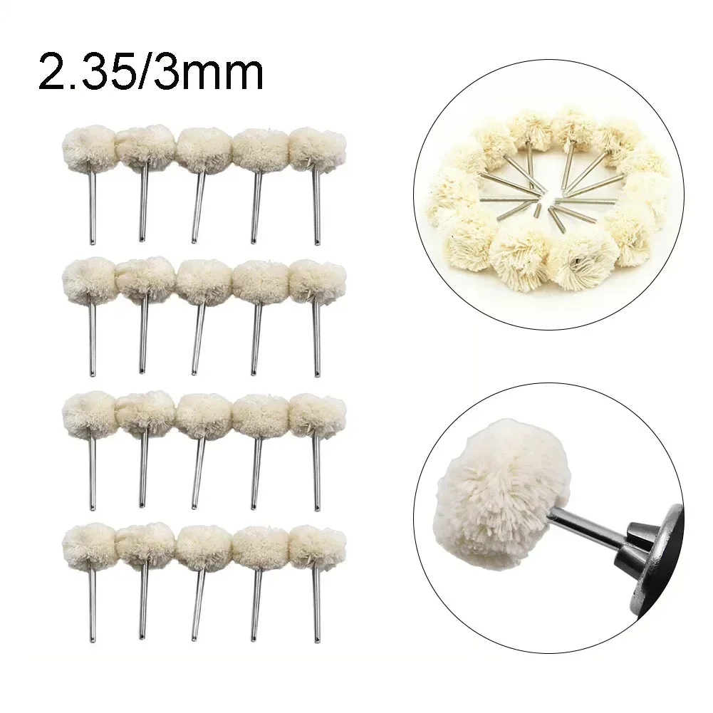 Roda de polimento de lã, 20 peças, 3/2.35mm, alça, roda de polimento, cabeça de lixa, almofada de moagem, ferramentas rotativas, acessórios abrasivos