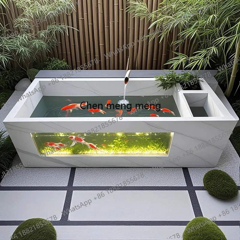 

Outdoor courtyard fish tank ceramic rock slab floor sink balcony fish farming ecology outdoor fish pond