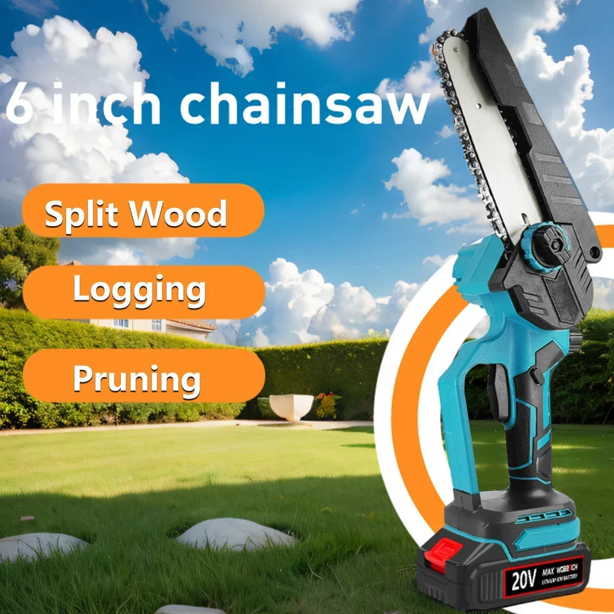 WOBERICH Brushless 6 Inch Mini Powerful Cordless Electric Chain Saw Woodworking Handheld Pruning Chainsaw Garden Cutting Tool