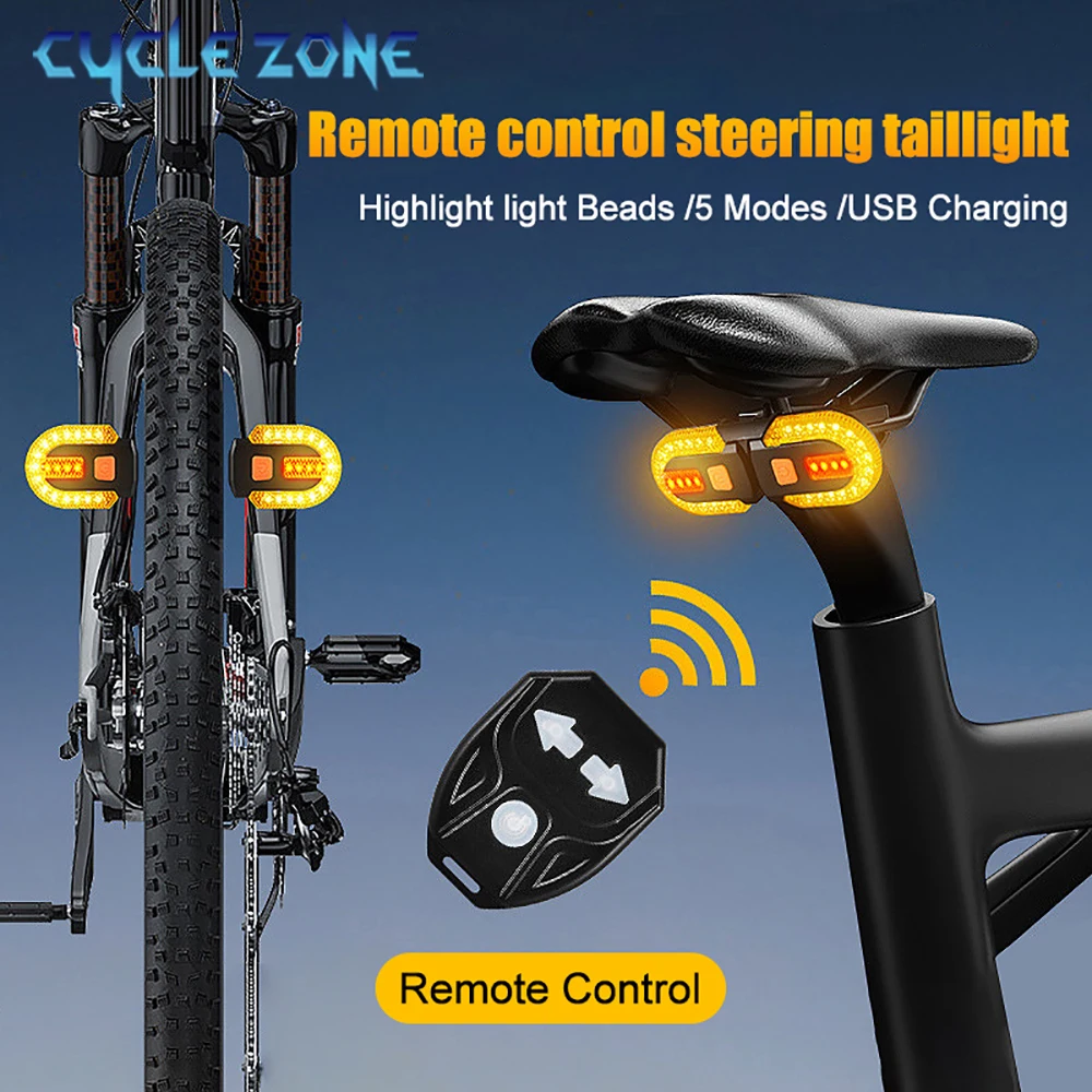 Bike Turn Signal Rear Light LED Bicycle Tail Lamp USB Rechargeable MTB Bicycle Wireless Remote Taillights Cycling Accessories