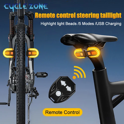 Imagen 2 del producto Luz trasera de señal de giro para bicicleta, lámpara trasera LED para bicicleta de montaña recargable por USB, luces traseras remotas inalámbricas, accesorios para ciclismo