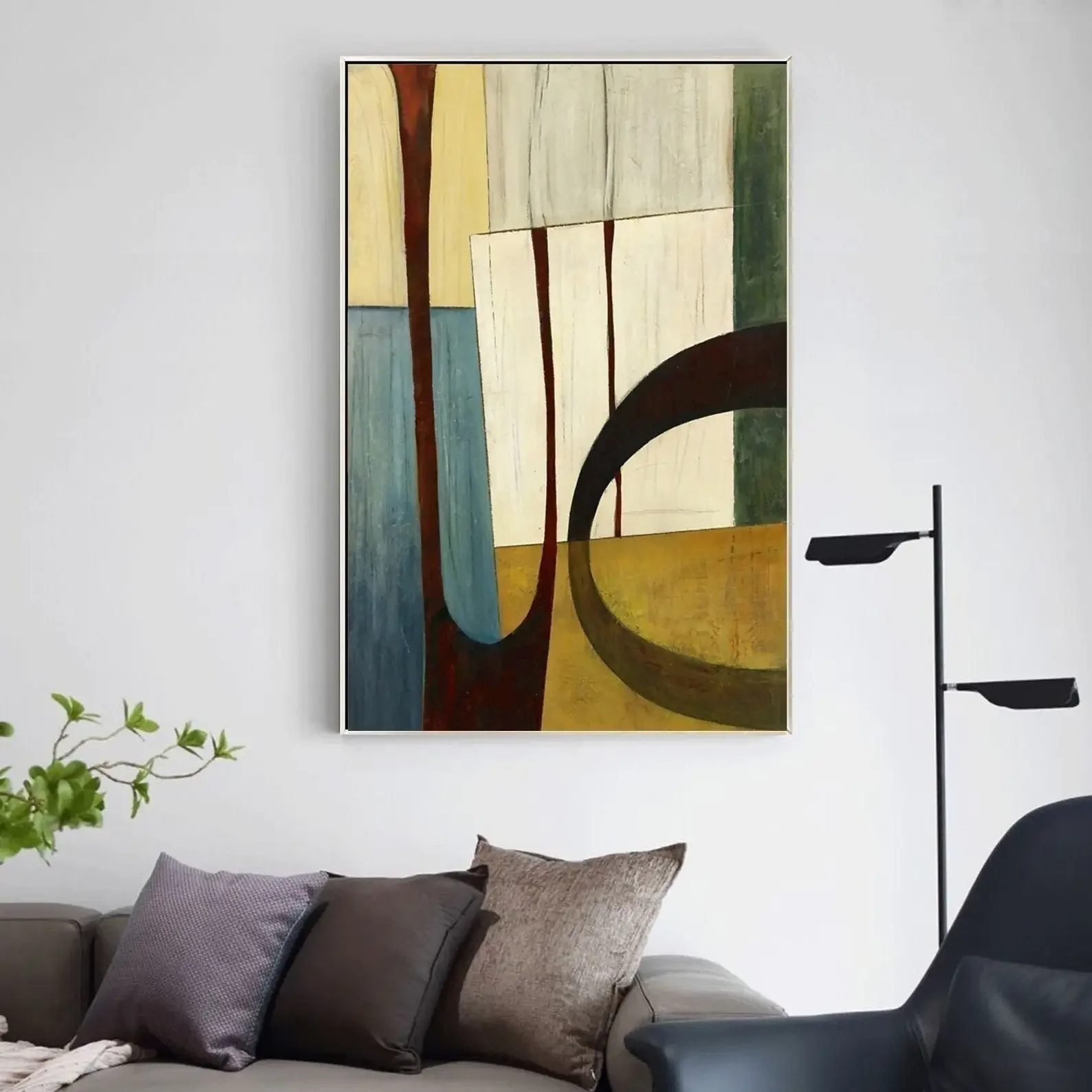 Frameless Canvas Painting Mhemyo Original Abstract Hand Painted Green Beige Canvas Oil Painting Oversize Boho Modern Wall Art Fo