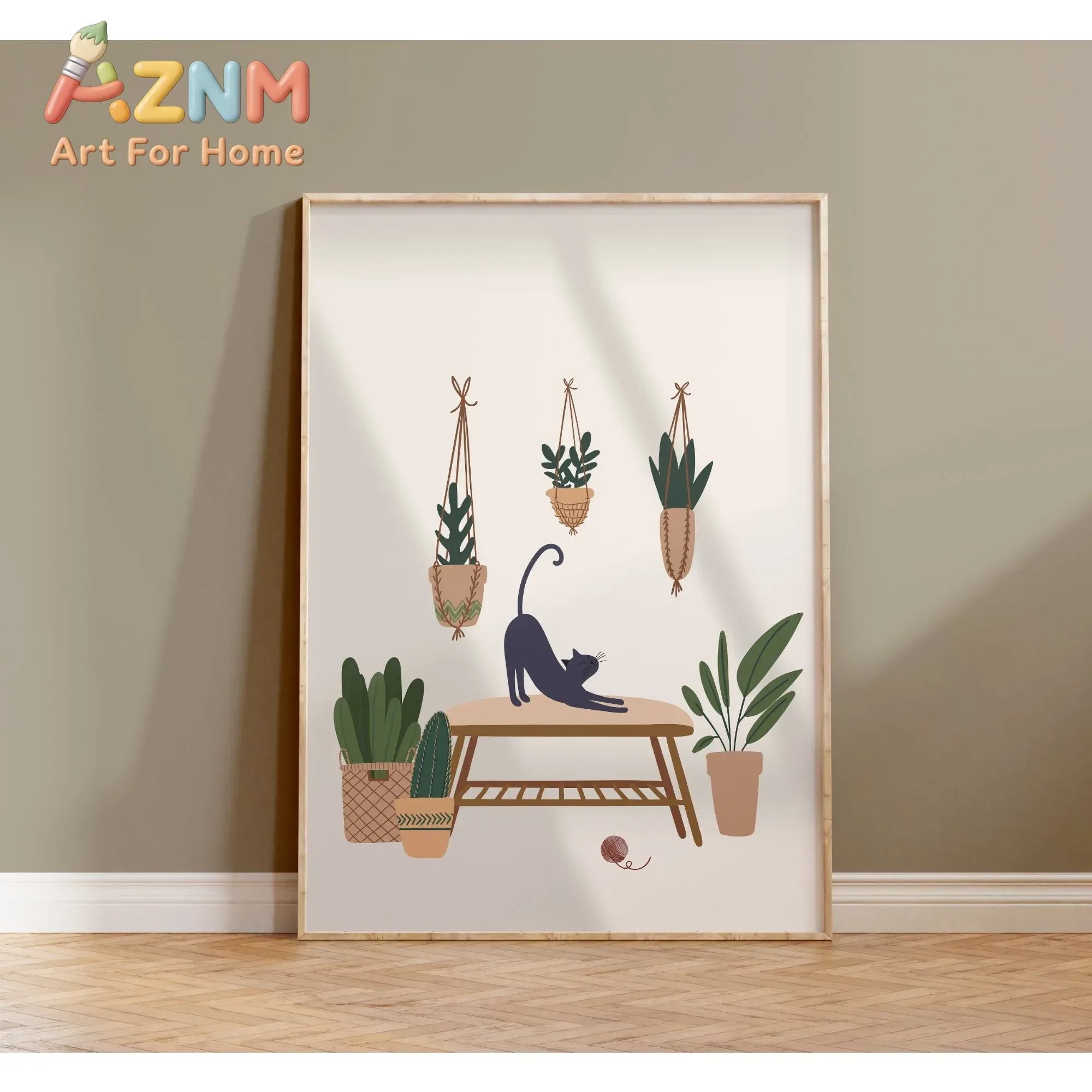 Watercolor Botanical Animal Poster Wall Art Boho Plant and Cat Artwork Cute Kitty Canvas Painting Home Decor Pet Lover Gift