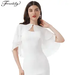 Women Elegant Chiffon Shawl Cape Solid Ruffle 2-Layer Chiffon Wraps Bolero Party Dress Accessory for Wedding Birthday Evening