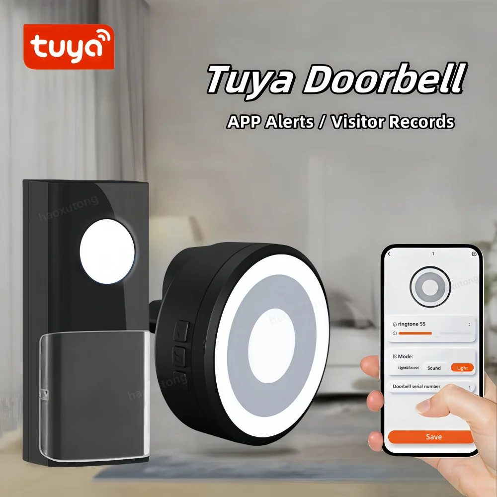 Tuya Wireless Smart Doorbell Outdoor Waterproof 200M Home Welcome Ring Door Bell Wireless 58 Songs 433MHZ Wireless Door Chime