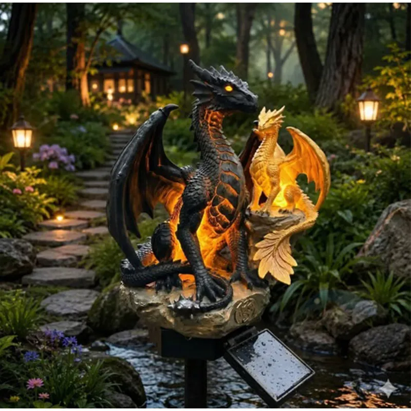 Dragon Shaped Solar Garden Light With Warm Led Light Solar Powered Dragon Garden Statue Courtyard Lawn Outdoor Garden Decoration