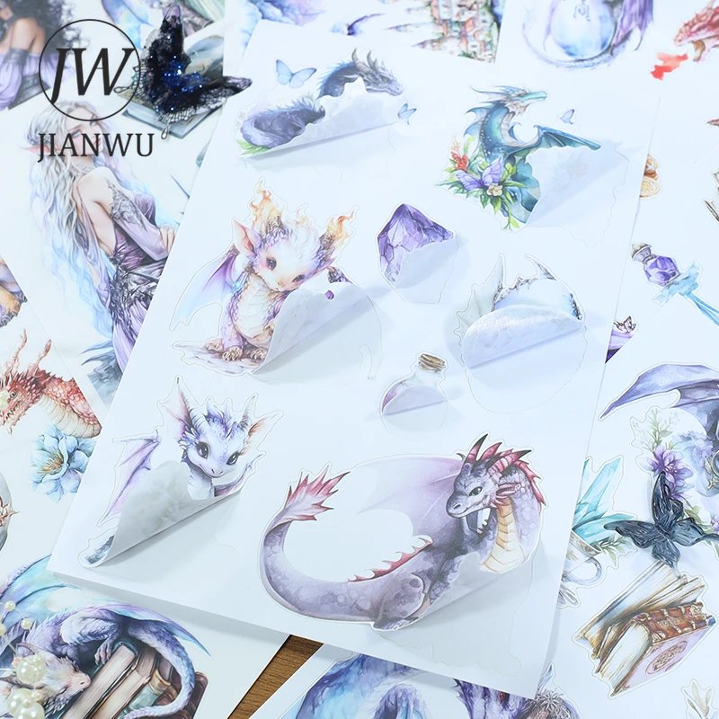 

JIANWU 20 шт./книга, винтажный персонаж, дракон, цветок, пейзажный материал, коллаж, наклейка для скрапбукинга, креативный журнал, канцелярские принадлежности