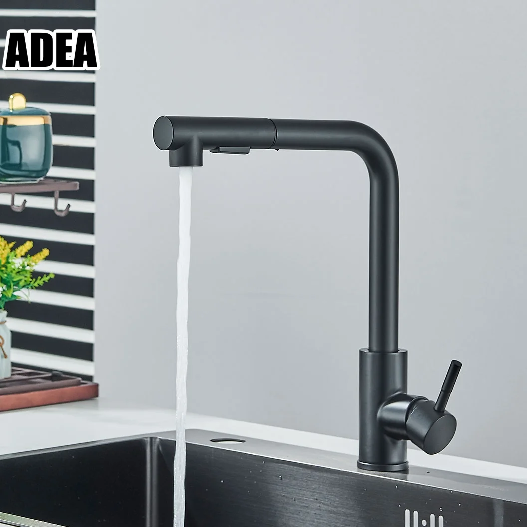 

ADEA Black Pull Out Kitchen Sink Faucet Two Model Stream Sprayer Nozzle Stainless Steel Hot Cold Wate Mixer Tap Deck