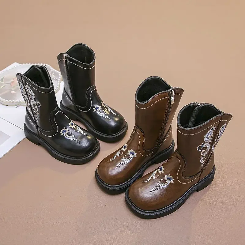 Children's Fashion Boots 3-18 Years Old Embroidered Boys Girls Western Boots Size 26-37 Fall and Winter Tall Kids Boots Shoes