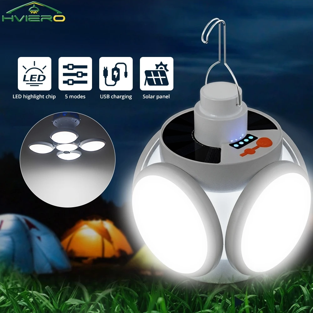 

USB Charging Hang Lamps Solar Football Lights LED Folding Night Market Stall Lighting Home Emergency Power Outage Outdoor Bulbs