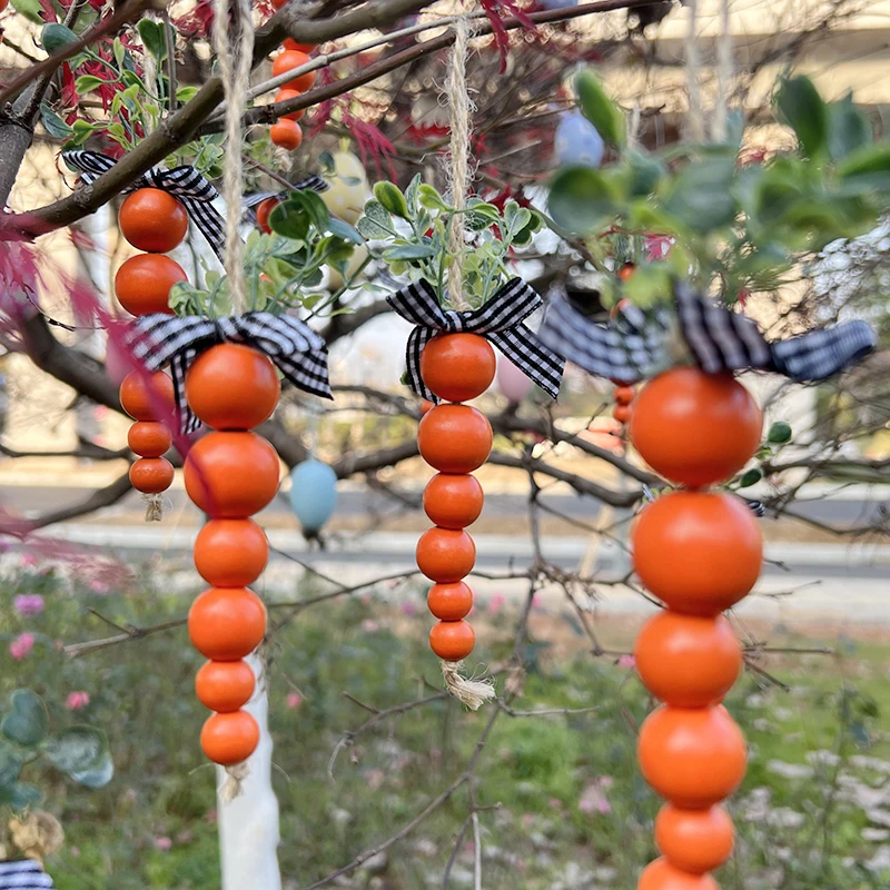 Creative Easter Carrot Ornaments Wooden Beaded Carrot Pendant 2024 Easter Party Hanging Decorations For Home Kid's Favorite Gift