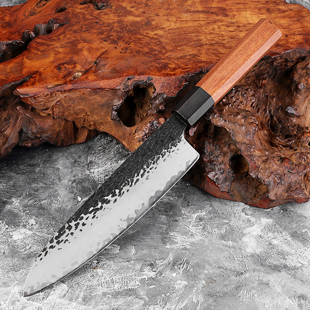 

Ручной кованый 3-слойный нож из композитной стали 8-дюймовый нож шеф-повара Острый японский нож для нарезки мяса и рыбы Восьмиугольная деревянная ручка