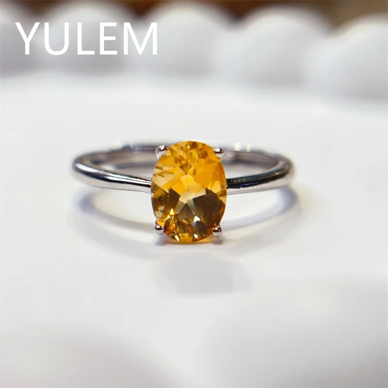 

Классическое кольцо из серебра 925 пробы с желтым кристаллом 6x8 мм, натуральный цитрин, позолота 18К, серебряные украшения с цитрином