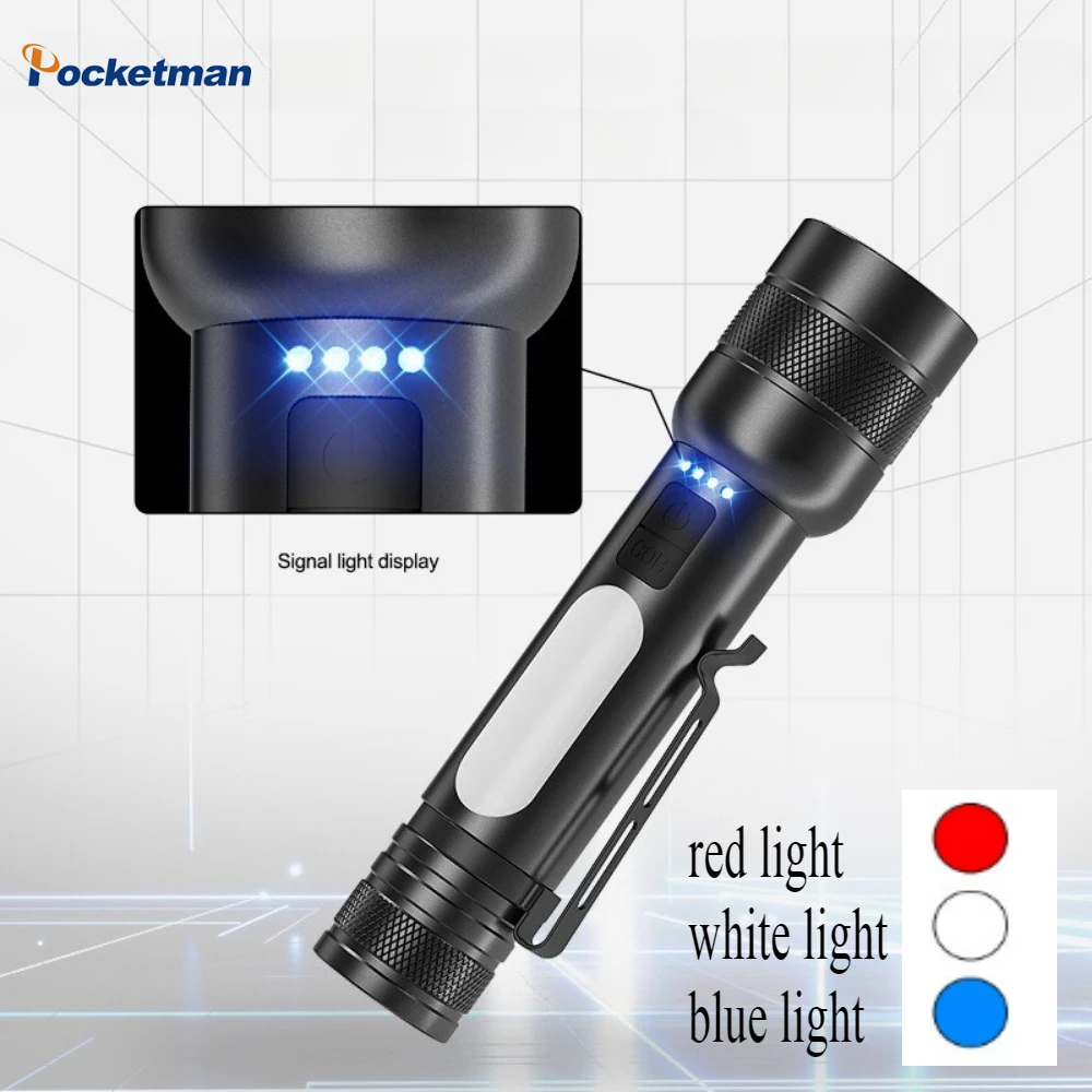 クリップ付き-led-懐中電灯-usb-充電式ハンドライト-cob-サイドライト付き-赤青点滅懐中電灯-アウトドア-キャンプ-釣り