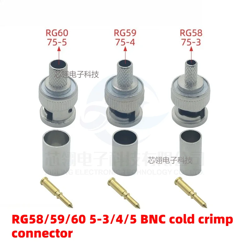 10/50pcs BNC RG58 RG59 RG60 Male Plug Crimp Connectors for CCTV Camera Connect Anpwoo BNC Communication Converter Security