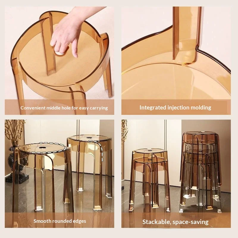 Transparent Household Thickening Stool Portable And Durable Multifunctional Round Stool with Extended Stool Legs
