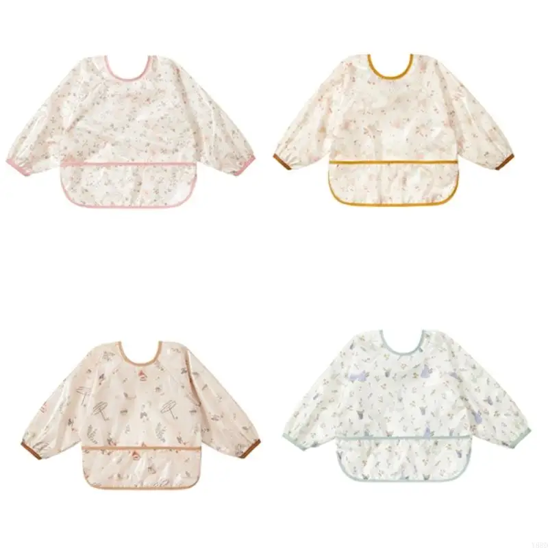 

Y88D Cartoon Pattern Kids Waterproof Feeding Coverall Smock Long Sleeve Protective Clothing Weaning Apron For Meal Hour