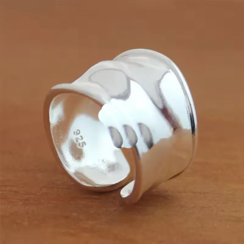 

925 Sterling Silver Rings for Women Couple Minimalist Handmade Simple Wide Smooth Ring Party Jewelry Gift Prevent Allergy