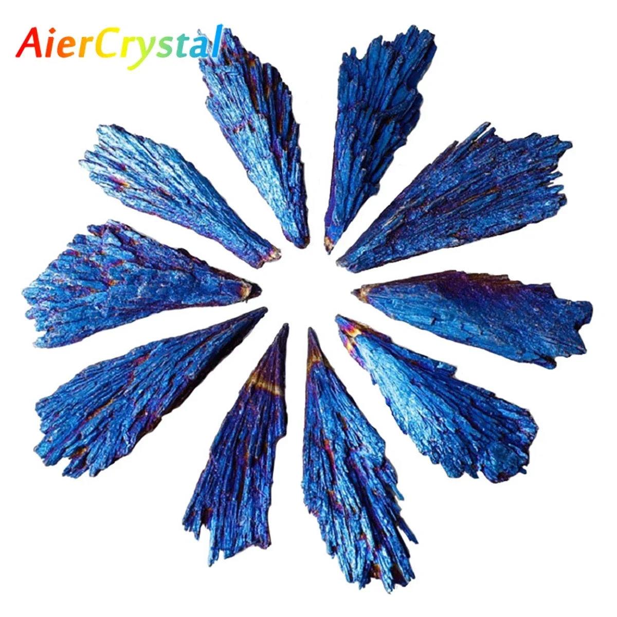 Natural Quartz Tourmaline Cluster Crystal Peacock Blue Feather Mineral Specimen Rainbow Reiki Healing Jet Stone for Decoration