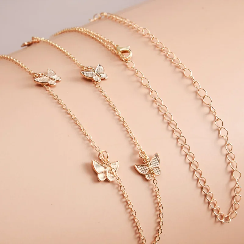 2023 Sexy Double Thin Chain Women\'s Waist Chain Charming Butterfly Stainless Steel Belly Chain Summer Beach Bikini Body Jewelry