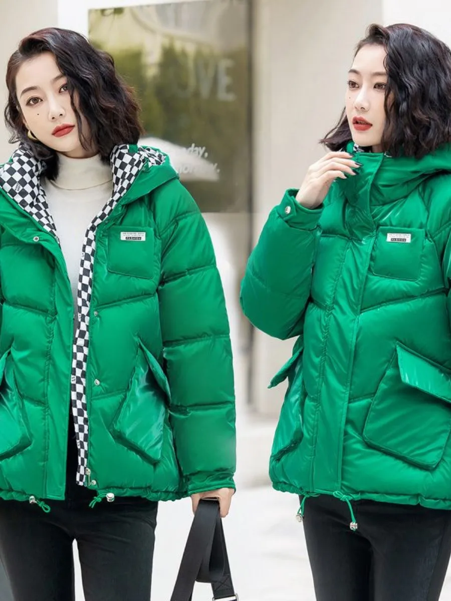 

Luminous Wash-Free Large Size down Cotton Jacket Short Loose Women's Style 200 Pounds Cotton Coat Trendy Winter Outerwear