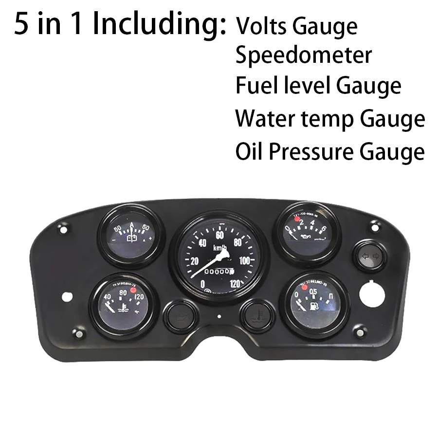 5 In 1 Kit Instrument Panel 12V Oil Pressure Gauge Volts Gauge Speedometer  Universal/Long Meter Instrument Panel Complete